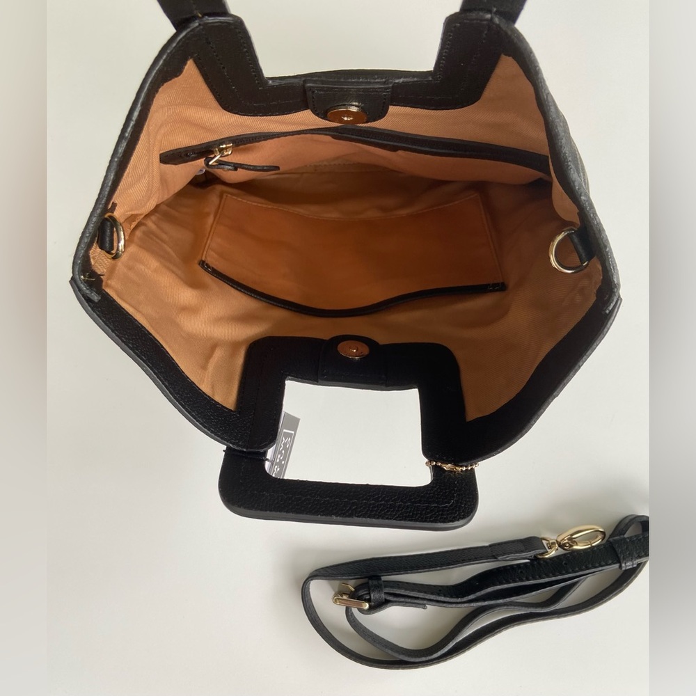 TMRW Studio Milo Black Leather Fold Over Clutch Crossbody Handbag - Picture 11 of 13